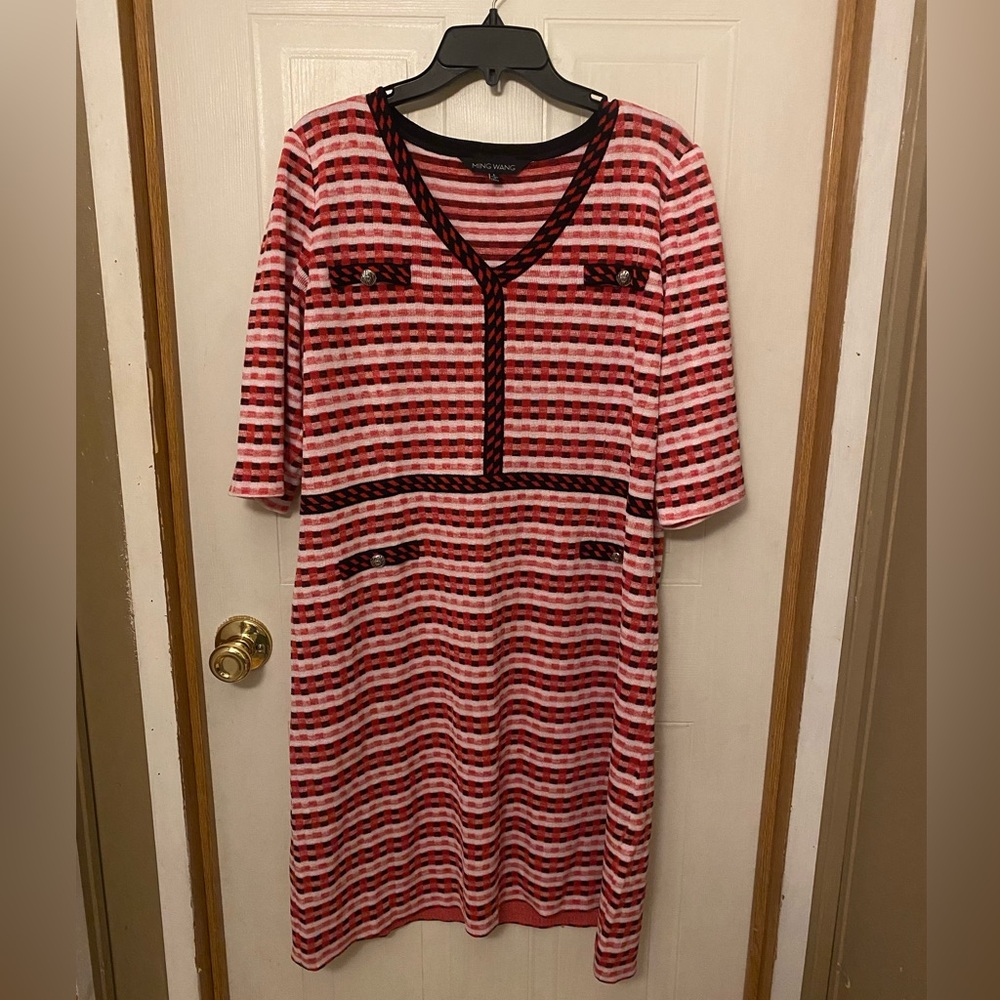 Ming Wang Abstract Striped Midi Dress